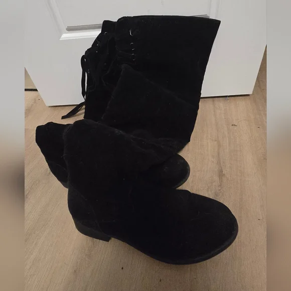 Black Sued Over-the-Knee Boots With Lace Back. Worn Once Size 10 SOLD - Picture 2 of 5